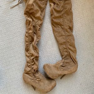 Over the knee boots in Camel with gold studs